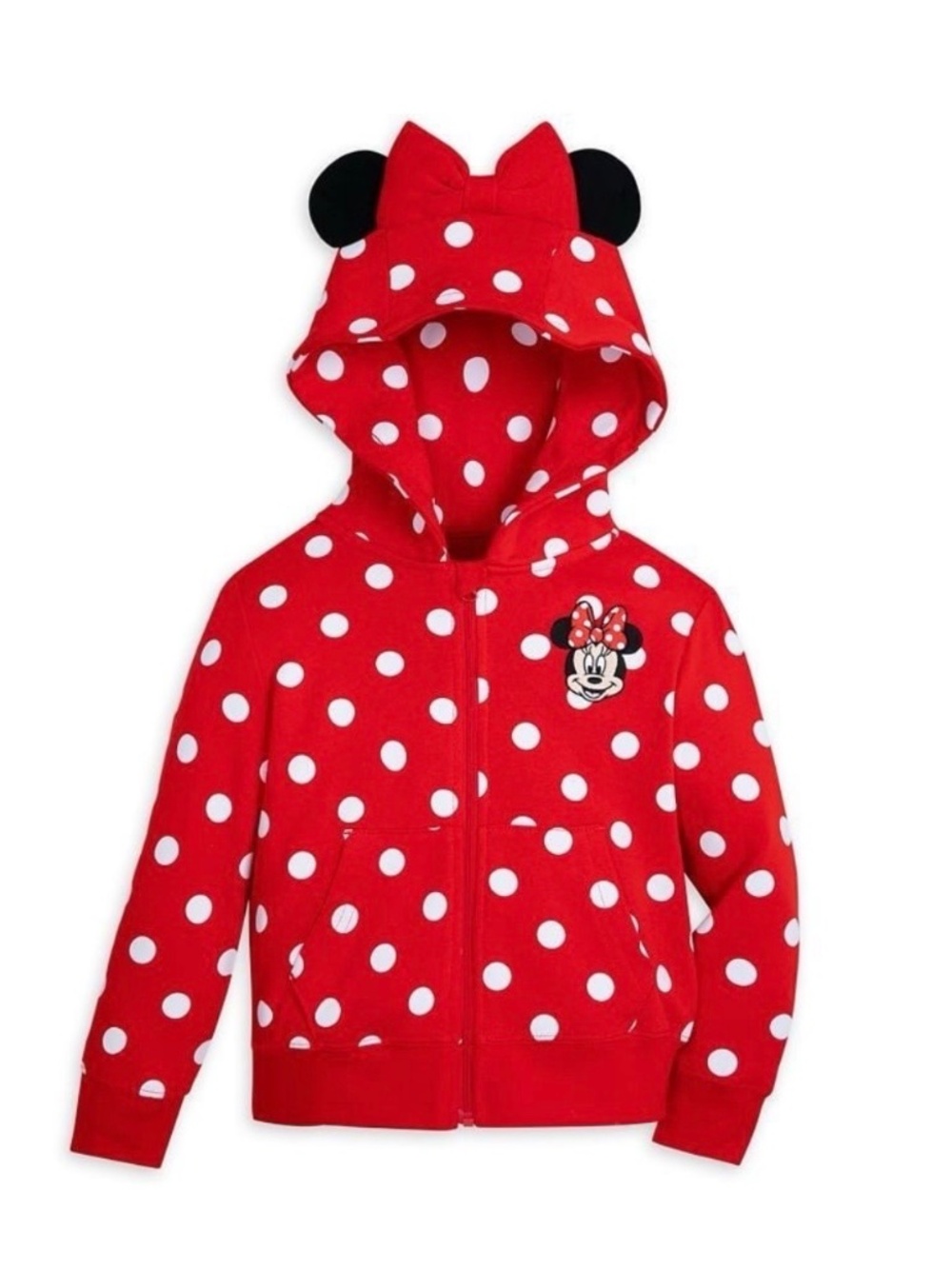 Disney Store Red White Polka Dot Minnie MouseFull Zip Hoodie with Ears, Size 7/8